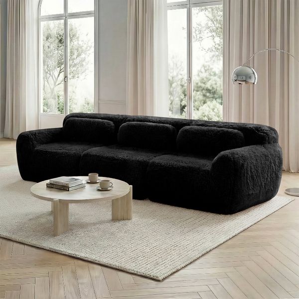 3-Sitzer Sofa 291x104x73 cm aus Plüschstoff rahmenlos modular, schwarz