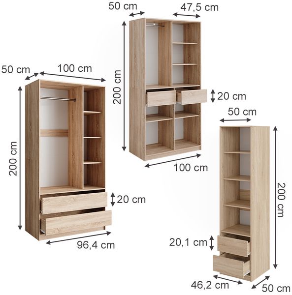 Kleiderschrank Elmo Sonoma 100 x 200 cm 3er Set Vicco Bild 2