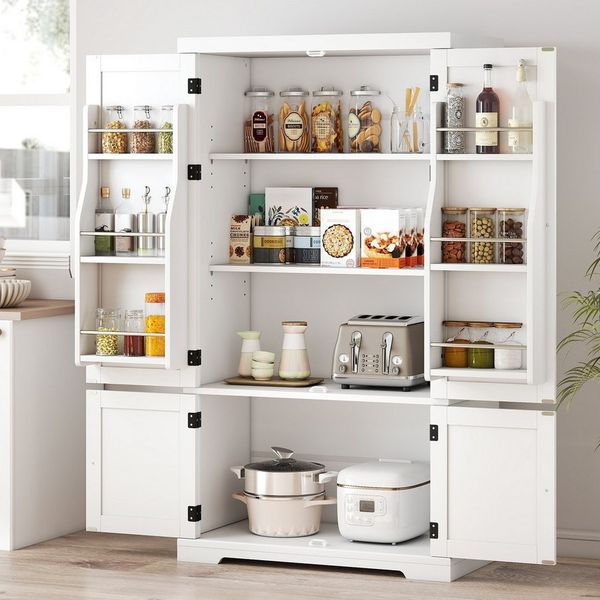 COSTWAY Vorratsschrank Küchenschrank hoch, 139 cm Vorratsschrank weiß