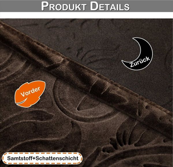 Rosnek Vorhang Luxuriöser, geblümter Samt, für Wohnzimmer Schlafzimmer Deko (2 St), Stangendurchzug, verdunkelnd, H×B: 183×132,213×132,244×132,274×132,304×132