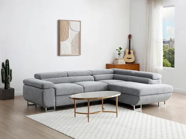 Vente-unique - NURAZIO Sofa Stoff Grau - B 202 cm x H 70 cm x L 268 cm