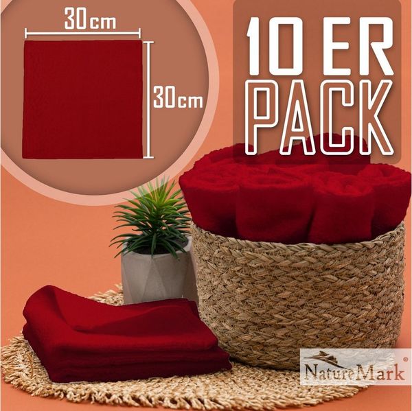 NatureMark Seiftuch Frottier Seiftücher 10er Pack 30x30cm, 100% Baumwolle, (10-St), Frottier Waschlappen Seiflappen 30 x 30 cm, Bordeaux rot