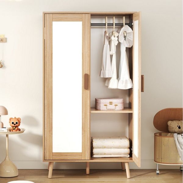 Flieks Kleiderschrank Doppeltüriger Kleiderschrank mit Kleiderstange 80 x 46 x 141.5 cm
