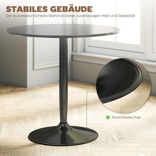 MC Star Esstisch für 2 Personen, runde Tischplatte Ø80 cm, MDF und Stahl, rutschfest (Schwarz, 75H cm)