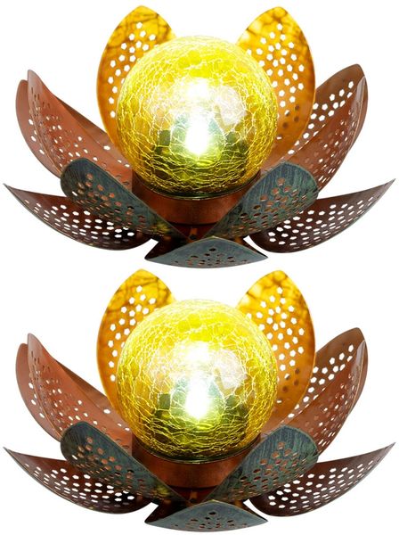 2x LED Solarleuchte, Lotusblume, grün, gold