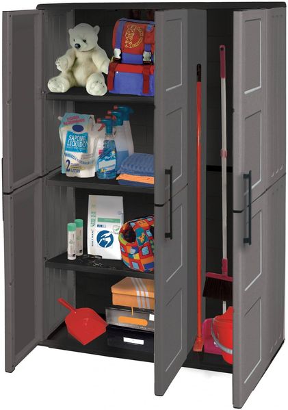 Dmora Amordel Outdoor-Garderobe, Outdoor-Möbel, Mehrzweck-Balkongarderobe, 100 % Made in Italy, Grau und Schwarz, kariertes Finish, 102 x 37 x 163 cm Bild 4