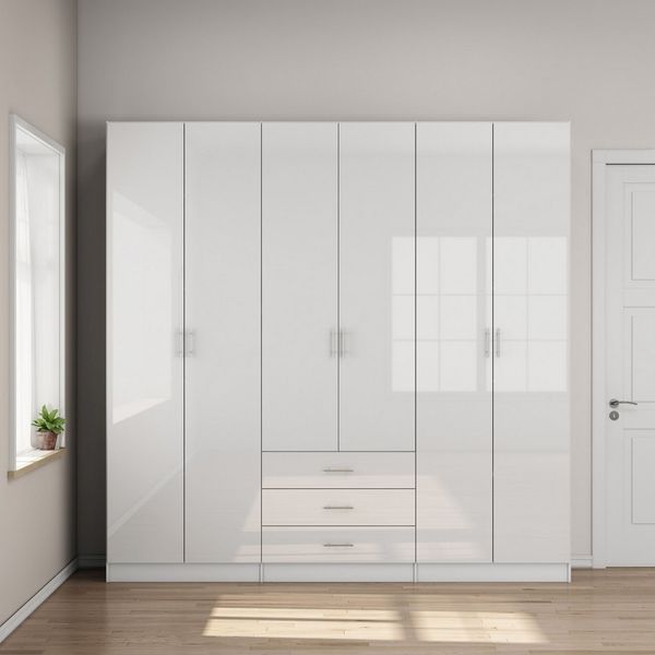 OTTO home Kleiderschrank Trento Schlafzimmerschrank Garderobe hochglanz (in 2 unterschiedlichen Schrankhöhen wählbar) Schrank mit 6 Türen und 3 Schubladen, hochglanz Fronten, Höhe 2,39m