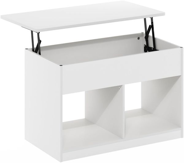 Furinno Jensen Couchtisch mit hochklappbarer Platte und verstecktem Fach, Reines Weiß