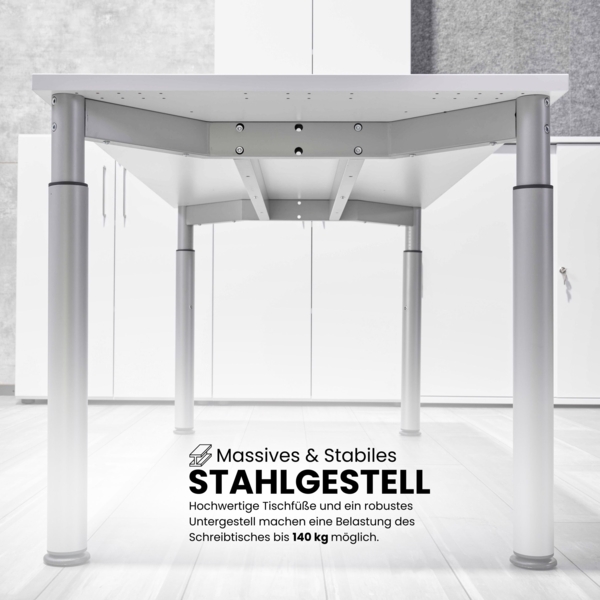 bümö höhenverstellbarer Schreibtisch 120x80 cm in Asteiche, Gestell graphit - PC Tisch höhenverstellbar & klein, höhenverstellbarer Tisch Büro, kleiner Computertisch verstellbar, Y-Serie, YS-12-R-G Bild 4