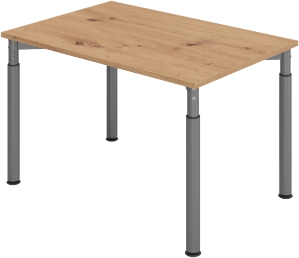bümö höhenverstellbarer Schreibtisch 120x80 cm in Asteiche, Gestell graphit - PC Tisch höhenverstellbar & klein, höhenverstellbarer Tisch Büro, kleiner Computertisch verstellbar, Y-Serie, YS-12-R-G Bild 1
