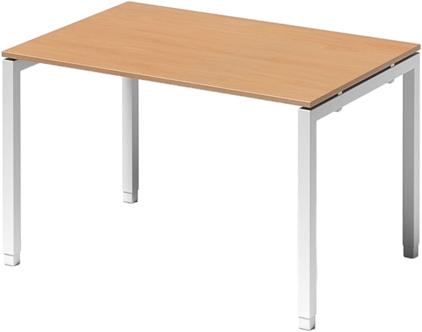 Bisley Cito höhenverstellbarer Schreibtisch 120x80 cm, Tischplatte in Buche, Gestell in Weiß - PC Tisch für's Büro manuell höhenverstellbar, Computertisch verstellbar, DUH1208-BC-396