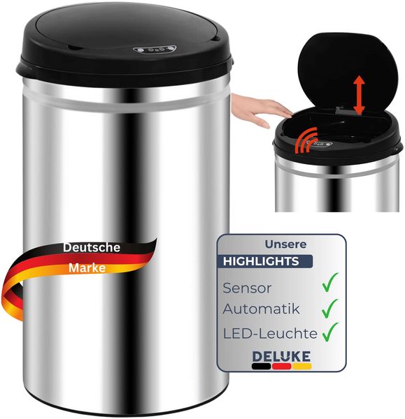 Sensor Mülleimer Küche 40L Edelstahl - Automatik Bewegungssensor Klemmring | Smarter Abfalleimer mit Deckel Müllbehälter Kücheneimer