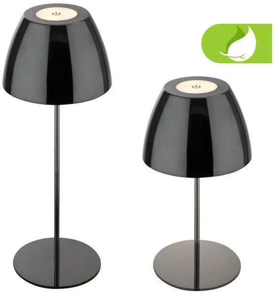 BRILONER - LED Tischlampe kabellos IP44 mit Touch, stufenlos dimmbar, Akku & Lichtquelle tauschbar, Nachttischlampe, Wohnzimmer, LED Lampe, Akku Tischleuchte, Outdoor, 13,5x36 cm (DxH), Schwarz-Chrom