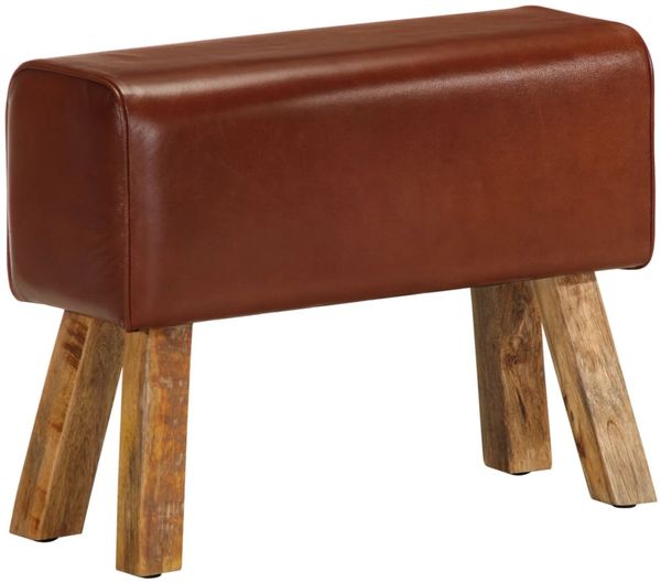 vidaXL Sitzbank Turnbock-Design 58cm Braun Echtleder Mango Massivholz 320784