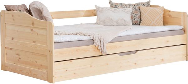 Ticaa Funktionsbett Melinda, Daybett, Jugendbett, 2 Schlafplätze, Schublade auf Rollen, FSC®-zertifizierte Kiefer, 2 Rollroste, Massivholz