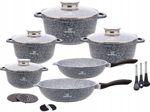 KlönBerg Topf-Set Steinbeschichteten Töpfen in verschiedenen Größen mit Bratpfannen, Aluminiumguss, Aluminium, Keramik, Edelstahl (Passt in jede Küche! 1.3L / 2.3L / 2.4L / 3.4L / 4.5L / 6.8L, 17-tlg, Es ist eine perfekte Geschenkidee für jeden Anlass)...