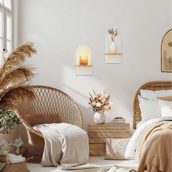 Minicloss Wandregal 2 -tlg Holz Boho Wanddeko, Hängeregal mit Dübel, 2-tlg, Regale für Küche, Badezimmer, Wohnzimmer, Schlafzimmer