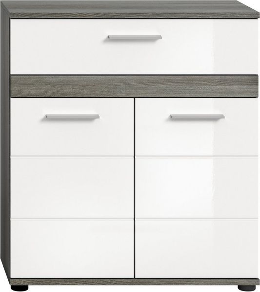 furnling Midischrank Blaine, Badezimmerschrank mit 2 Türen und 1 Schublade, großzügiger Stauraum, Rauchsilber/weiß