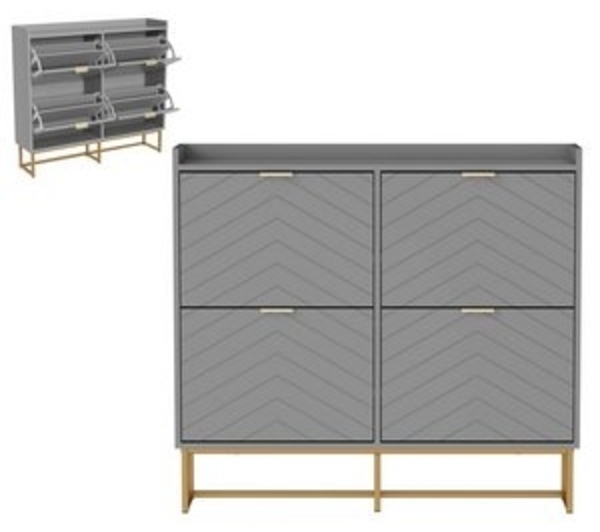UEV Schuhschrank mit 4 Klappen, Schuhregal Schmal, Schuhkipper mit Metallfüße, Grau (Modern Schuhaufbewahrung mit Oberplatte Platzsparend, Schuhkommode mit Anti-Kipp System, 100 x 24,2 x 91cm) verstellbare und herausnehmbare Trennwände für verschiedene... Bild 6