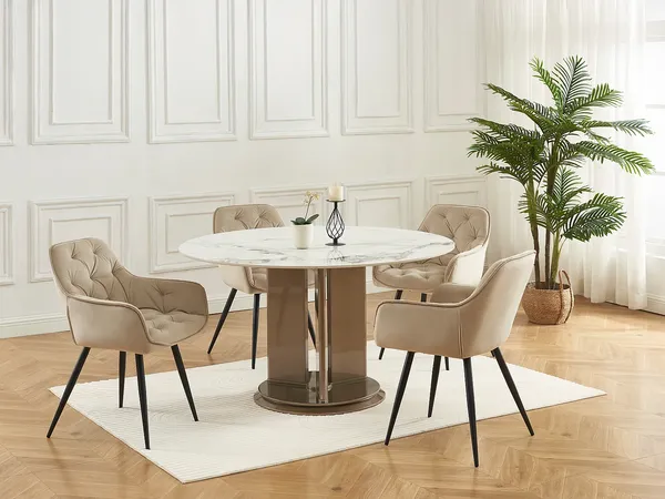 Vente-unique - MOBELIA Stuhl Samt Beige - B 64 cm x H 86 cm x L 56 cm