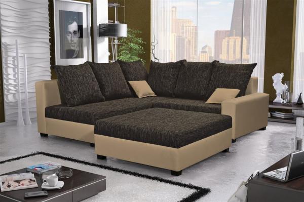 Ecksofa Sofa NINA inkl. Hocker Beige / Dunkelbraun Ottomane Links