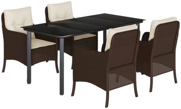 vidaXL 5-tlg. Garten-Essgruppe mit Kissen Braun Poly Rattan 3211944