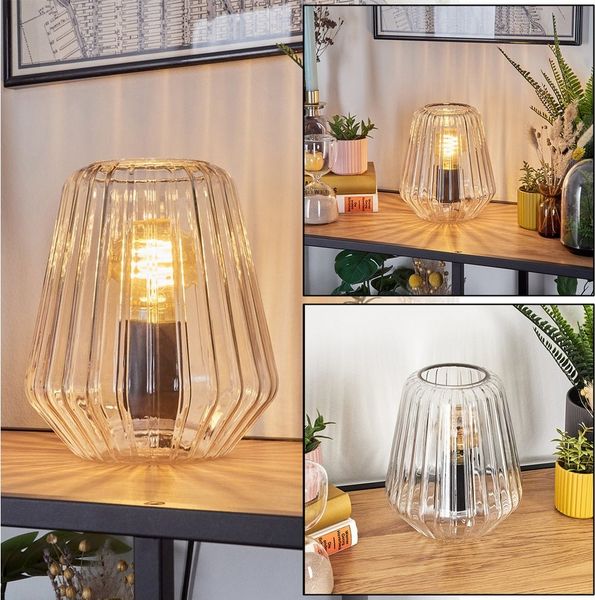 hofstein Tischleuchte Tischlampe aus Metall/Glas in Schwarz/Klar, ohne Leuchtmittel, Glasschirm (17cm), An/-Auschalter am Kabel, 1x E27, ohne Leuchtmittel