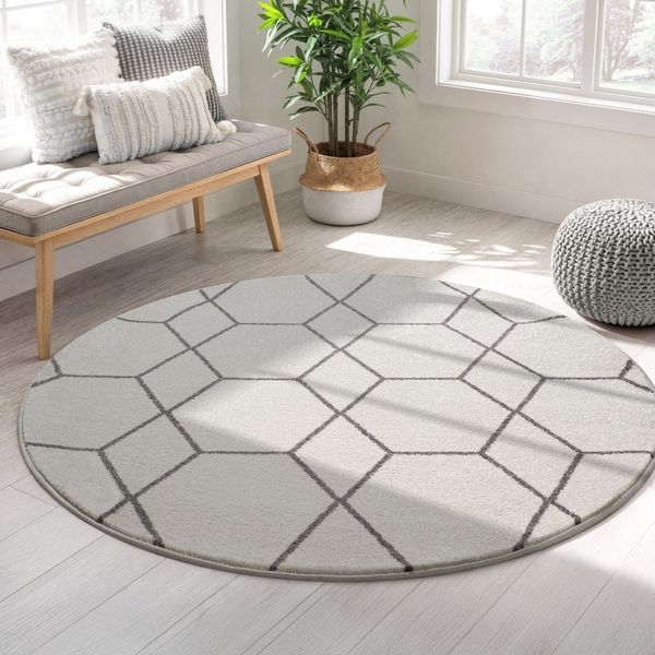 Sanat Teppich Trellis, rund, Höhe: 10 mm, Kurzflor, skandi, boho, auch als Läufer und in rund