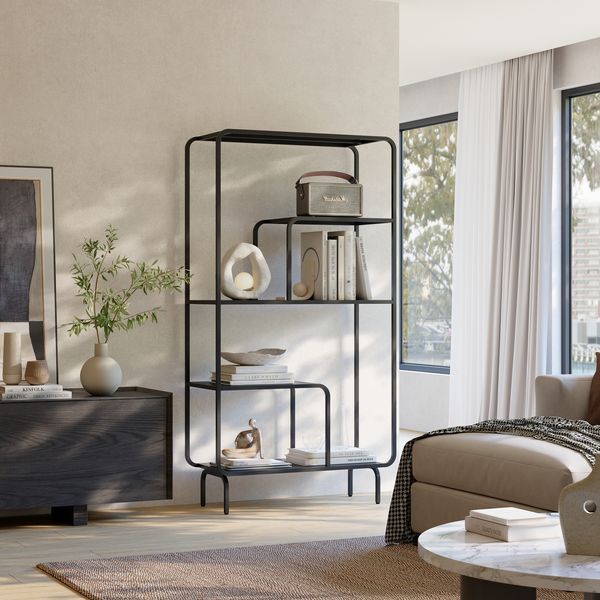 Bücherregal Færder Stahl 145x76x33 cm Schwarz [en. casa]