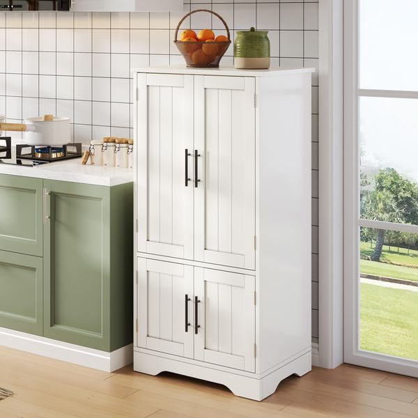 Küchenschrank mit LED-Sensorlicht,großer 4-türiger Aufbewahrungsschrank mit verstellbaren Regalböden & Türablagen geeignet für Küche Esszimmer oder Wohnzimmer,weiß,120 x 60 x 40 cm