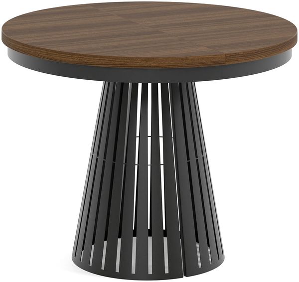 MEBLINI Esstisch Rund Ausziehbar aus Metall - 100-176x76 cm - CONEY - Tobacco Franklin Walnut/Schwarz Matt - Loft - Esszimmertisch Modern - Küchentisch - Ausziehtisch - Round Dining Table