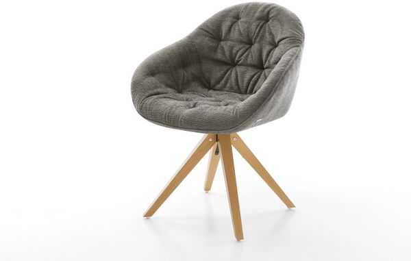 Drehstuhl Gaio-Flex Bouclé Soft Schlamm Holzgestell kantig Natur 180° drehbar