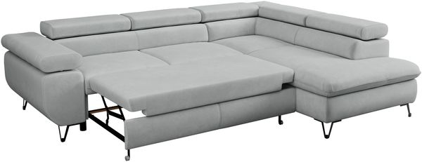 Mks Möbel 'Peter L-form' Ecksofa mit Bettfunktion, Bettkasten & einstellbaren Kopfstützen, Hellgrau, Mikrofaser, mit Topper, rechts Bild 6