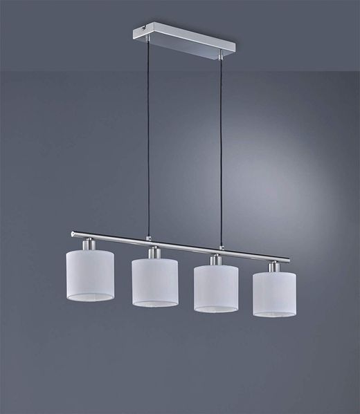 LED Pendelleuchte 4-flammig Lampenschirme Stoff Weiß, Breite 75cm
