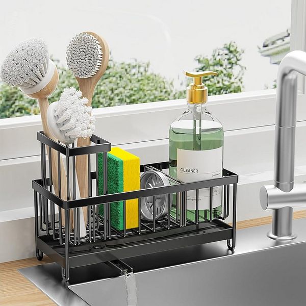 Refined Living Küchenorganizer-Set Küchen Spülbecken Organizer, Sink Caddy Organizer, Schwammhalter, (Aufbewahrung Spülutensilien mit Auto-Abfluss und 360° Drehbarem Auslauf Für Handtüchern, Aufbewahrung für die Arbeitsplatte, Spülbürsten Halter,Spülmi...