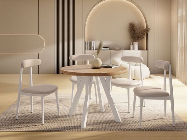 WFL GROUP Esstisch Avero White ausziehbar rund modern mit Holzbeinen (MADE IN EU, vier Größen – 80/90/100/100 cm, ausziehbar auf 160/190/140/200 cm), platzsparender Tisch für kleine Küche, Esszimmer oder Wohnzimmer