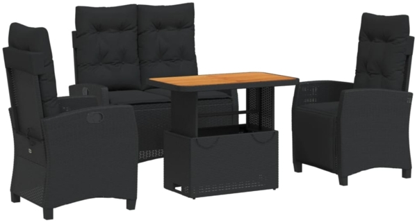 vidaXL 4-tlg. Garten-Essgruppe mit Kissen Schwarz Poly Rattan 3277396