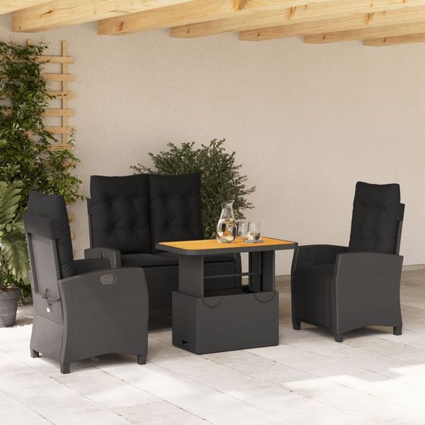 vidaXL 4-tlg. Garten-Essgruppe mit Kissen Schwarz Poly Rattan 3277396