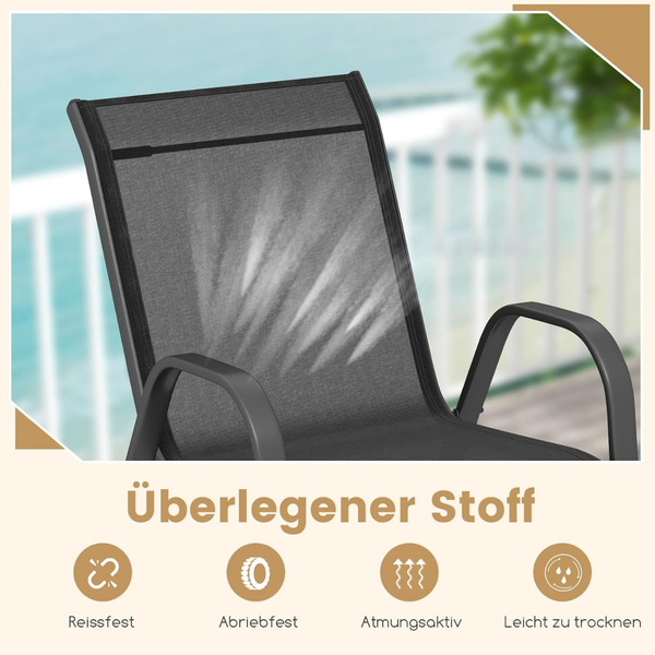 4er Set Gartenstühle stapelbar Stapelstühle aus Textilene und Metallgestell 56 x 70 x 84 cm Schwarz