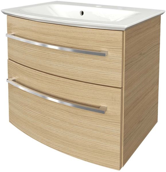 FACKELMANN B.STYLE Waschbecken mit Unterschrank 63 cm breit, Braun, Waschbecken Gussmarmor Weiß