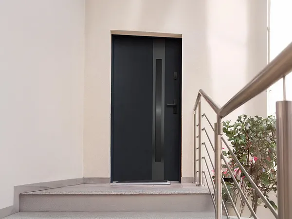 Vente-unique - BRAGA Haustür Metall Grau - B 9 cm x H 203,5 cm x L 95 cm