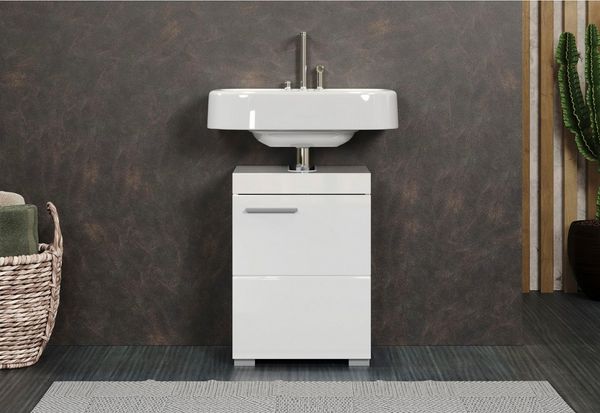 trendteam smart living – Amanda – Waschbeckenunterschrank – Weiß/Weiß Hochglanz – 1 Tür, 1 Einlegeboden – (BxHxT) 40 x 56 x 34 cm – Kratzfest & pflegeleicht