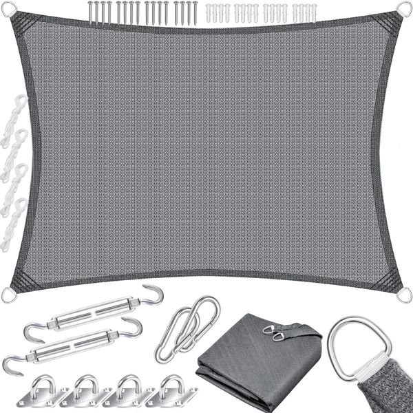 KESSER® Sonnensegel Sonnenschutz Windschutz | HDPE Gewebe | wasserabweisend & windabweisend | 5-Fach quer vernäht robust & stabil Schattenspender Garten Balkon Terrasse Rechteck, Grau, 3x4m