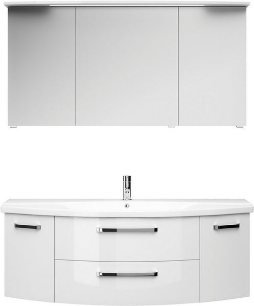 Saphir Badmöbel-Set Serie 4010 2-teilig Keramik-Waschtisch mit LED-Spiegelschrank, (Set), Badezimmer Set 144 cm breit, inkl. Türdämpfer, 5 Türen, 2 Schubladen