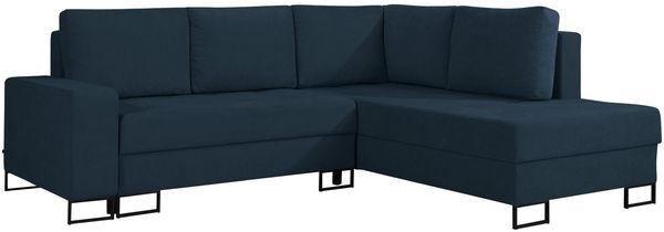 Selsey 'Larelle' Ecksofa mit Schlaffunktion & Bettkasten, Chenille, Ottomane rechts, Dunkelblau