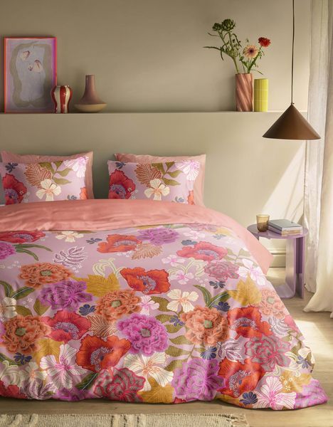 Oilily Satin Bettwäsche 135x200 Elyza multi Wende Blüten Mohnblumen Sommer rosa