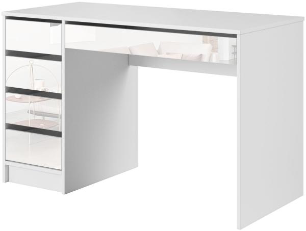 Domando Schreibtisch Licata Modern für Büro Breite 120cm, beidseitig montierbar in Weiß Matt und Weiß Hochglanz