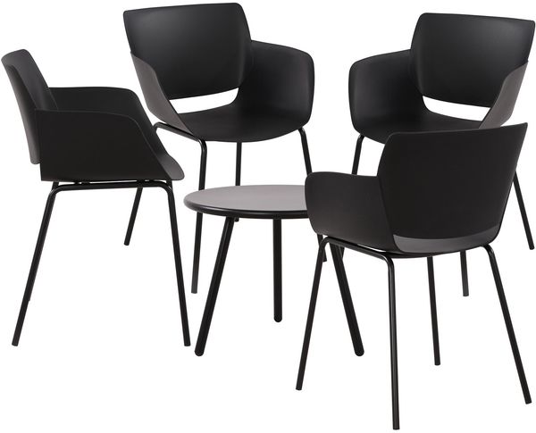 CLP Sitzgruppe Minota Set Tisch Minot Stühle Alpena wetterfest und UV-beständig,schwarz 4 Stühle