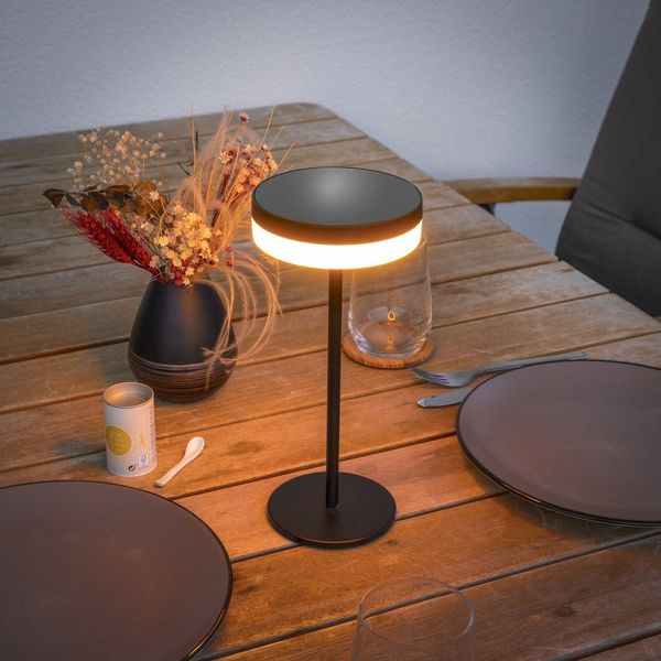 esotec LED Außen-Tischleuchte Solar Sensor Designleuchte Ella H28cm ALU dimmbar 3 Lichtfarben 102923, LED fest integriert