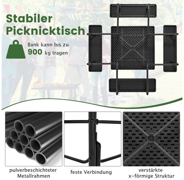 COSTWAY Bierzeltgarnitur, Sitzgarnitur mit 4 Bänken & Tisch, mit Schirmloch Bild 2